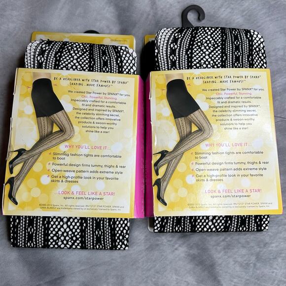 NEW Lot 2 SPANX Tights Women SZ B 115-150lb Black Open Weave Shaping Tights - Picture 3 of 5